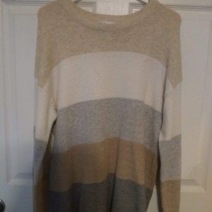 Time & True Striped Grey and Brown Sweater